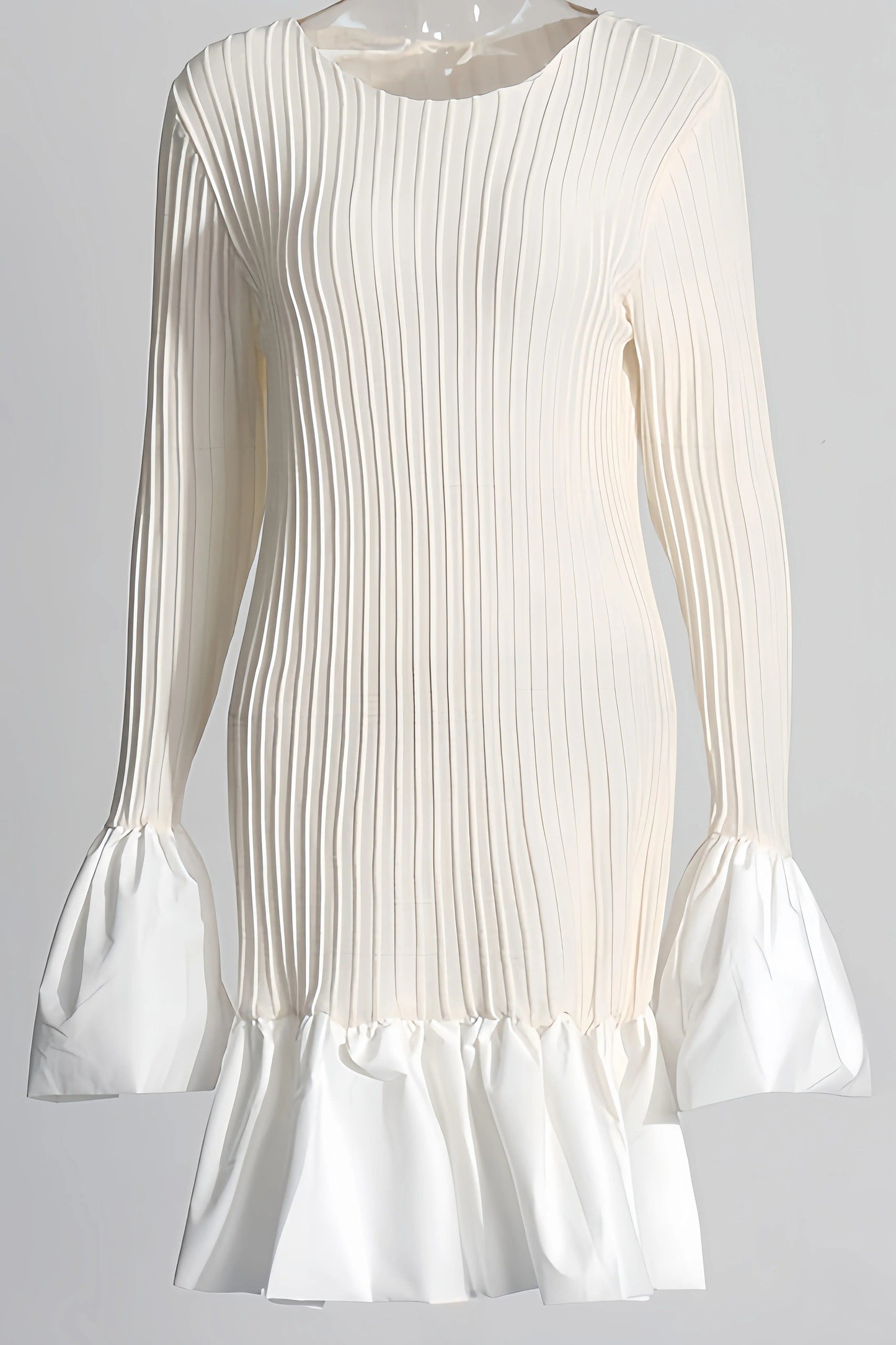 Clara Women's Elegant Pleated White Dress - Mini