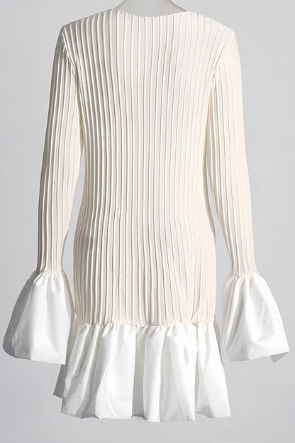 Clara Women's Elegant Pleated White Dress - Mini