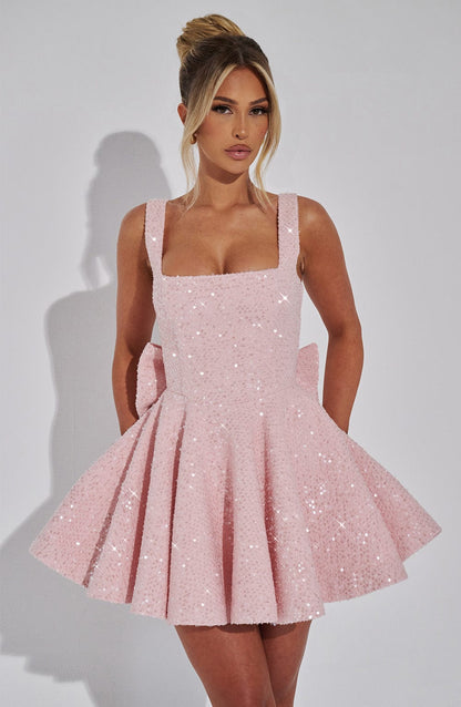 Party Dress With Sequins And Large Bow Mini Dress For Women