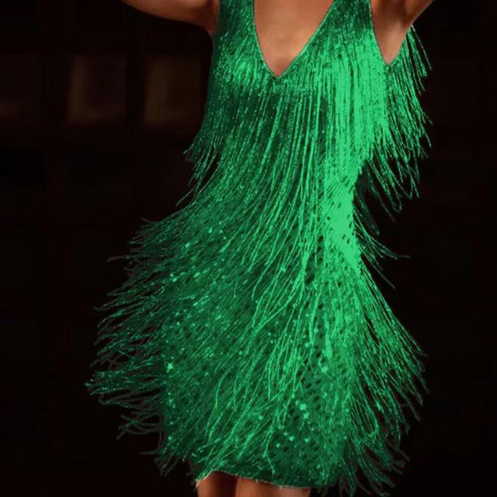 Festive Women's Cocktail Mini Dress with Shiny Fringes