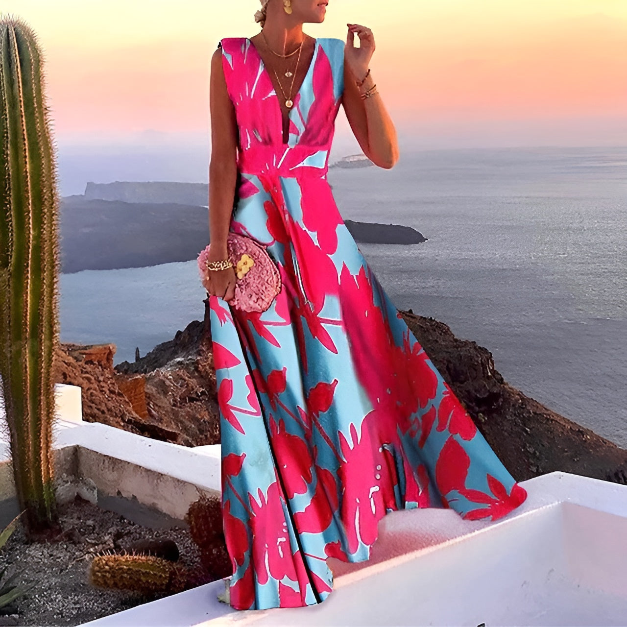Luxury Women's Gala Maxi Dress with V-neck and Sleeveless
