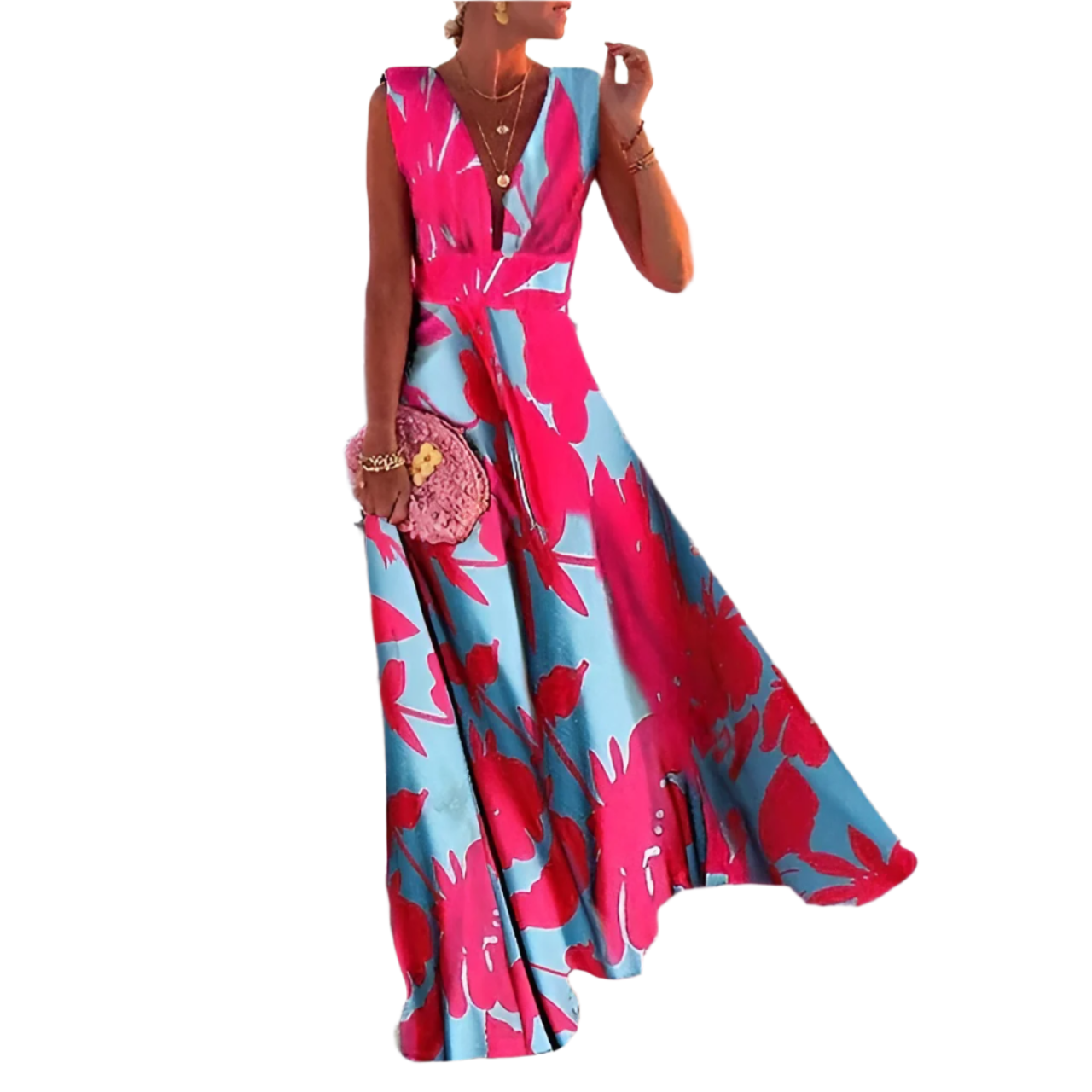 Luxury Women's Gala Maxi Dress with V-neck and Sleeveless