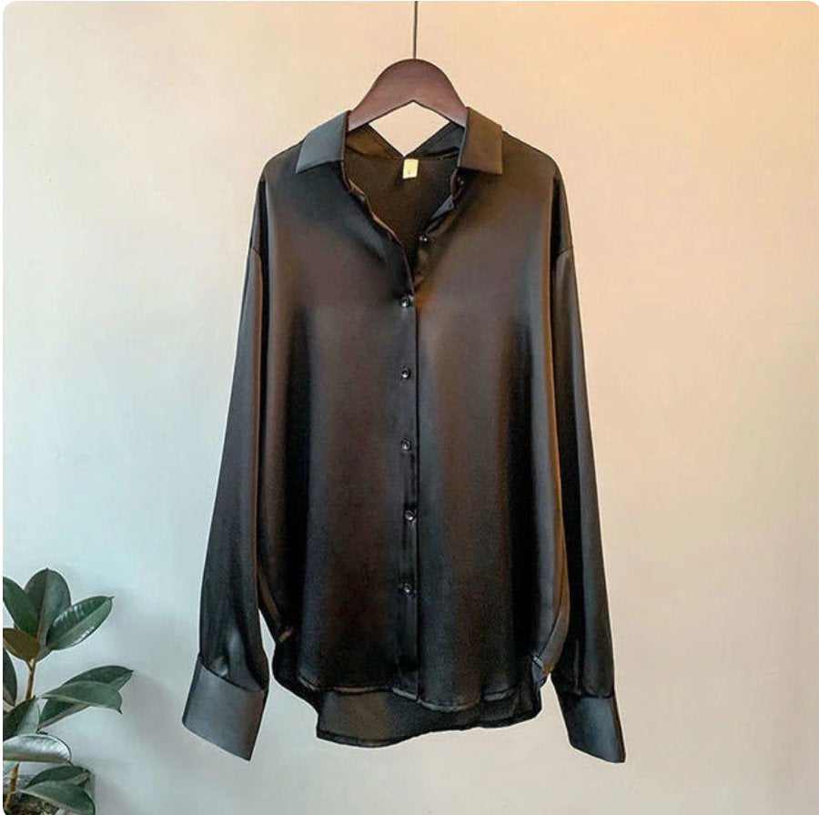 Ellen | Satin Oversized Blouse with Button Closure