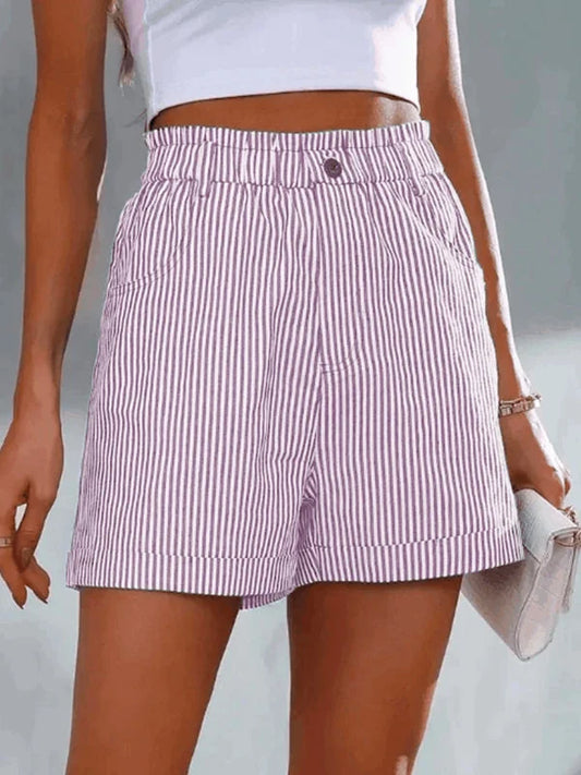 Janeta | Striped High-Waist Shorts with Paperbag Waist