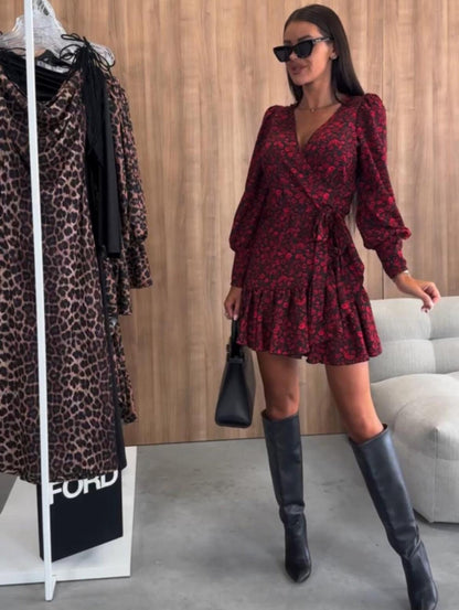 Party Mini Dress With Wrap Design And Long Sleeves