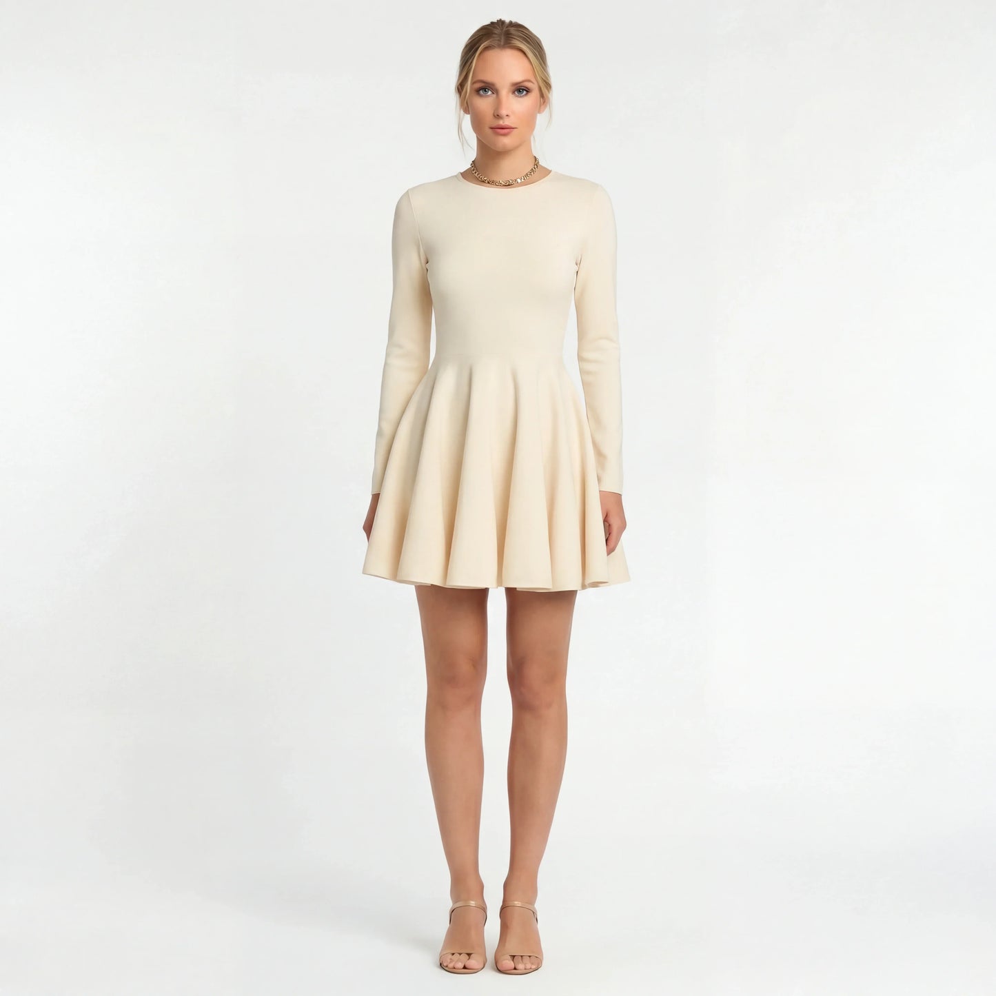 Casual Women's Mini Dress with Long Sleeves and Flared Skirt