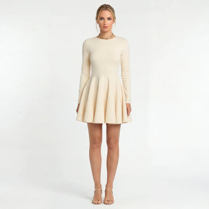 Casual Women's Mini Dress with Long Sleeves and Flared Skirt