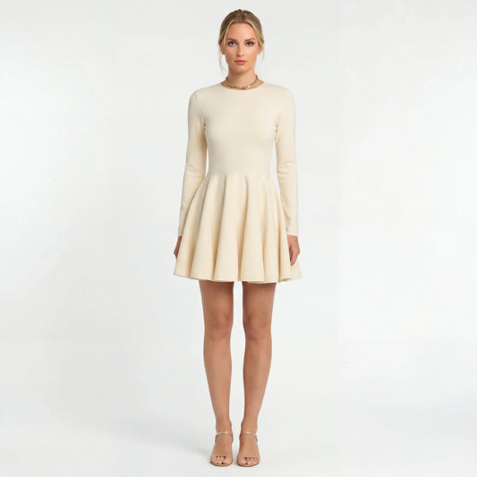 Casual Women's Mini Dress with Long Sleeves and Flared Skirt