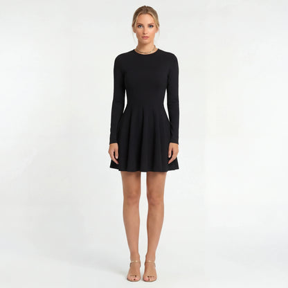 Casual Women's Mini Dress with Long Sleeves and Flared Skirt