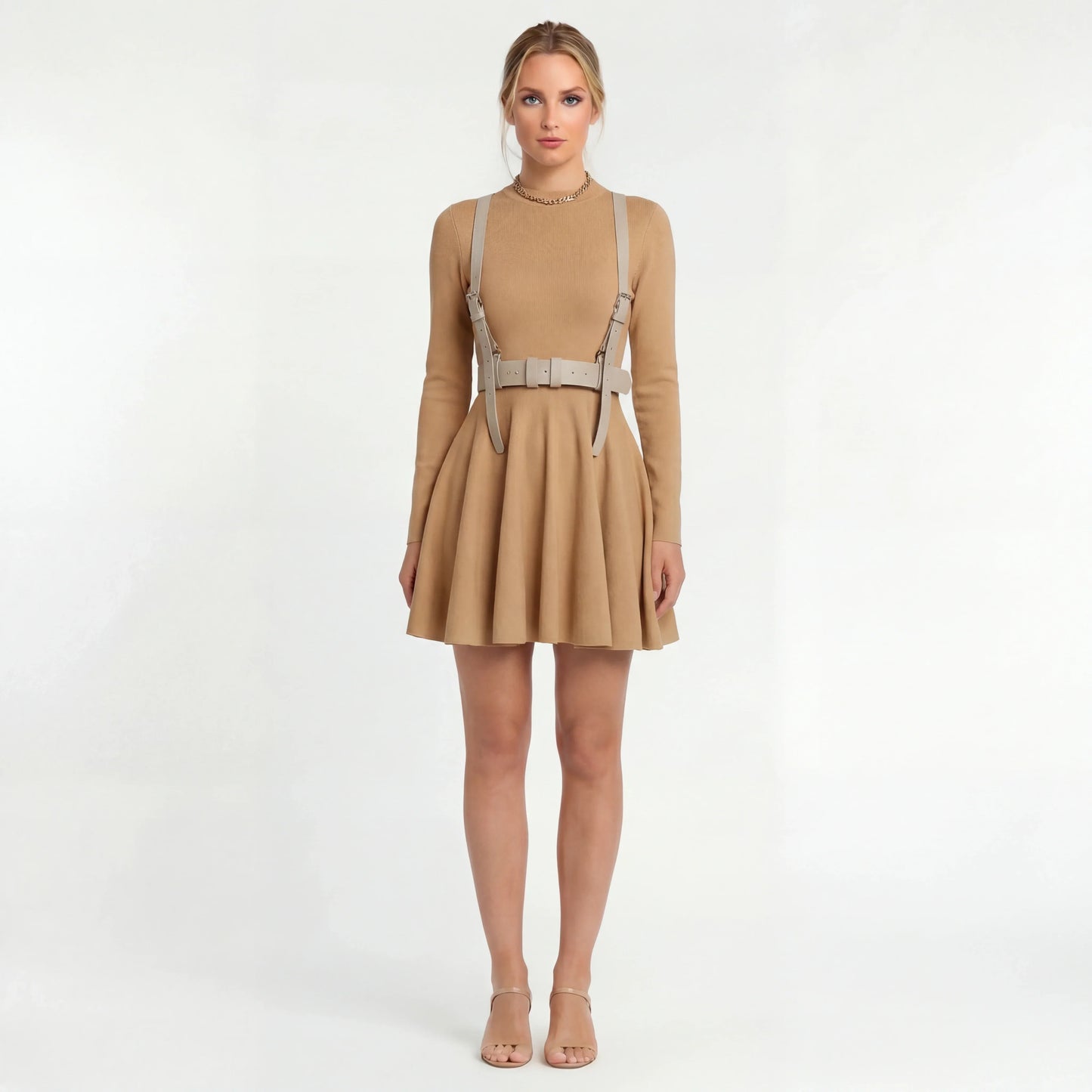 Casual Women's Mini Dress with Long Sleeves and Flared Skirt