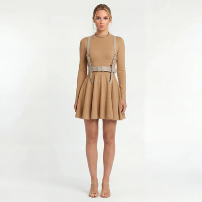Casual Women's Mini Dress with Long Sleeves and Flared Skirt
