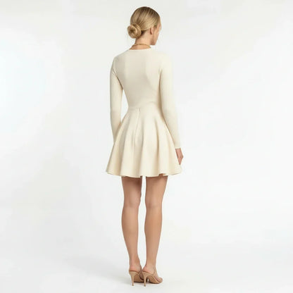 Casual Women's Mini Dress with Long Sleeves and Flared Skirt