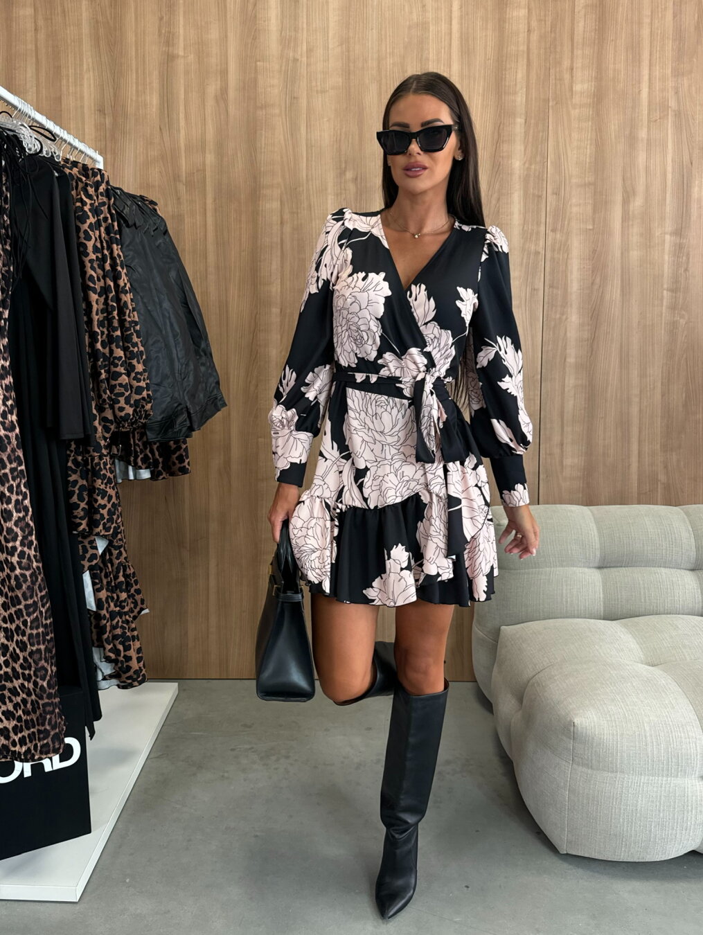 Party Mini Dress With Wrap Design And Long Sleeves