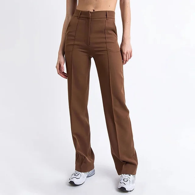 High Waist Women's Trousers with Straight Fit
