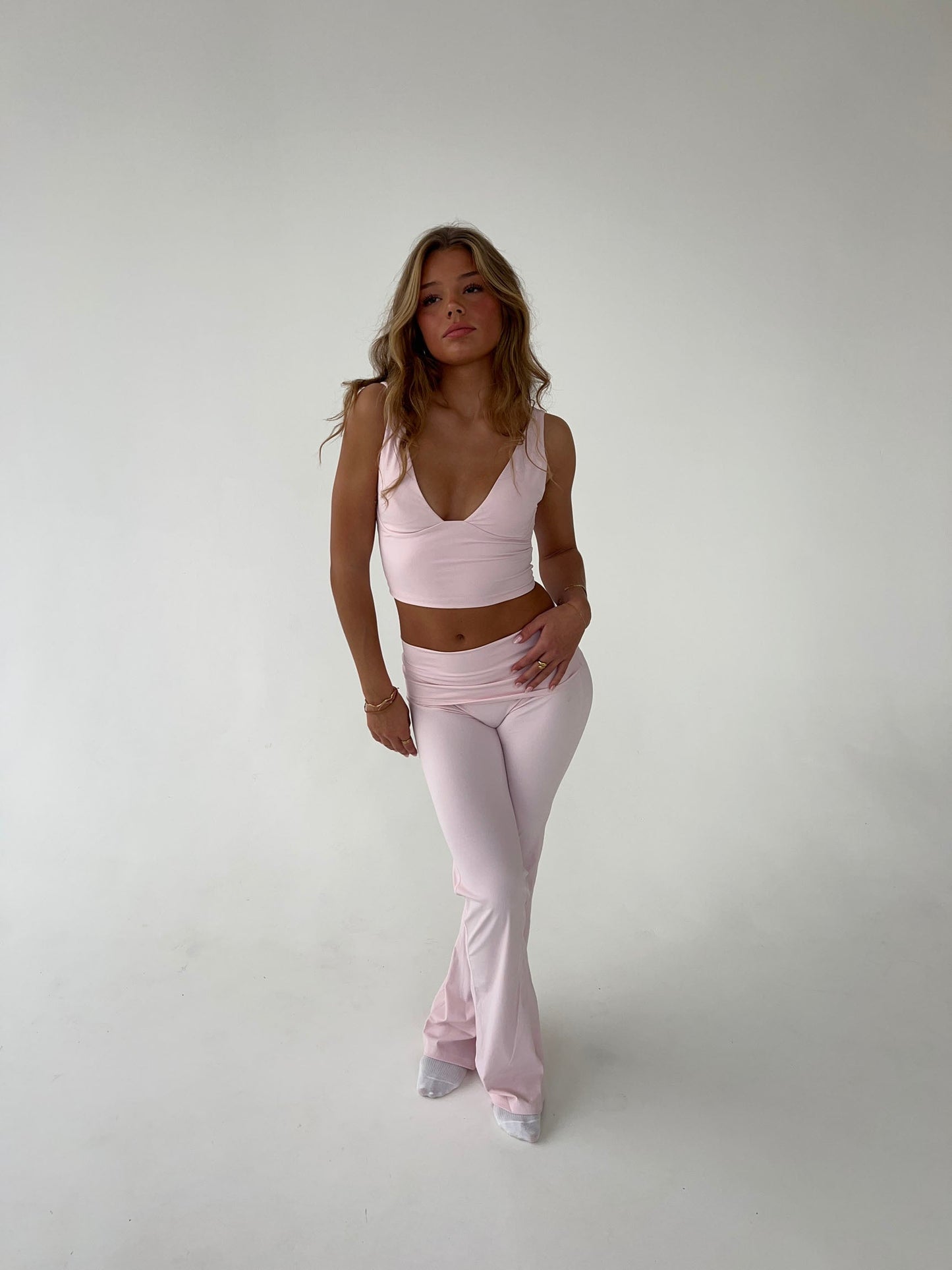 Kyleen | Pink Flared Leggings