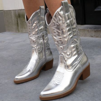 Luce | Metallic Western Ankle Boots with Heel