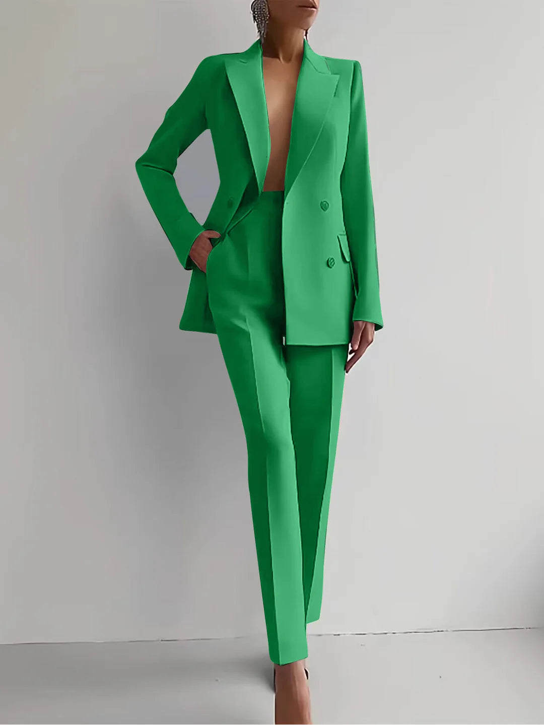 Stylish Women's Blazer Trouser Set with Double Buttons