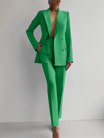 Stylish Women's Blazer Trouser Set with Double Buttons