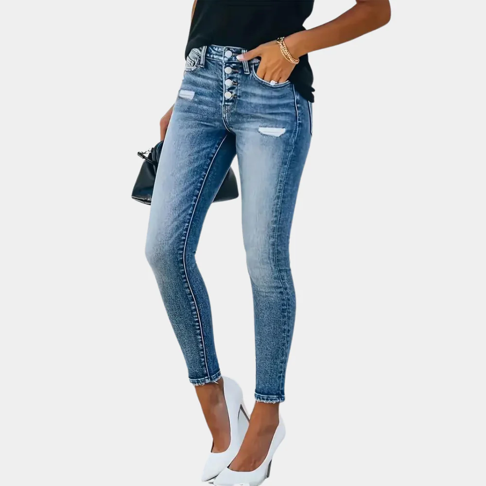 Comfortable stretch women's jeans with high waist
