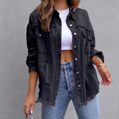 Trendy Casual Women's Denim Jacket with Long Sleeves