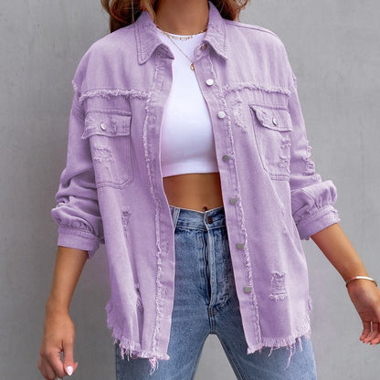 Trendy Casual Women's Denim Jacket with Long Sleeves