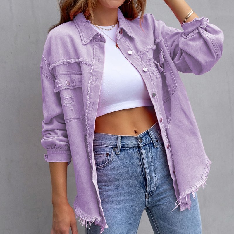 Trendy Casual Women's Denim Jacket with Long Sleeves
