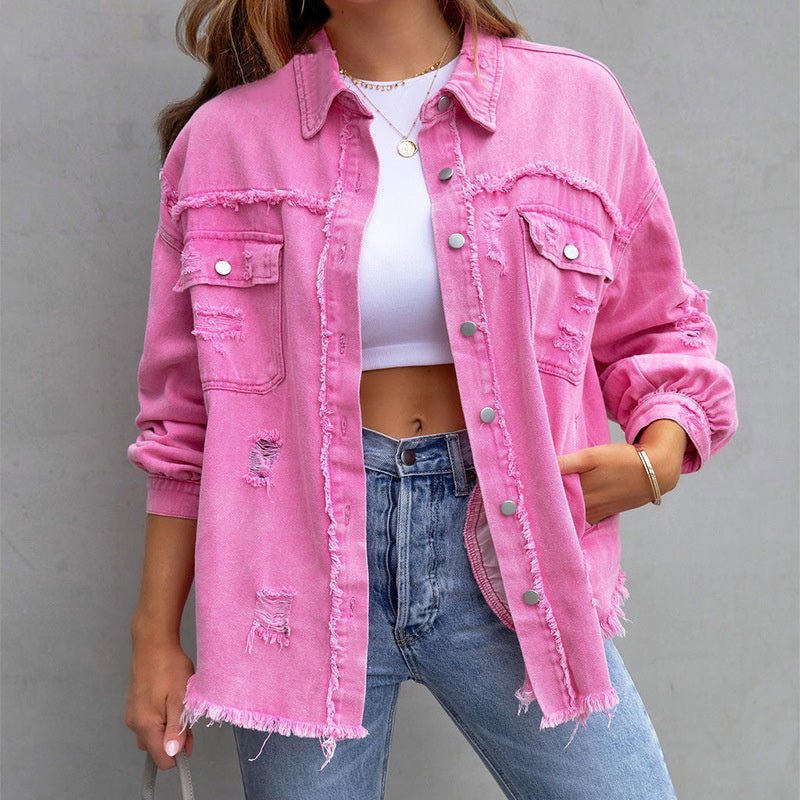 Trendy Casual Women's Denim Jacket with Long Sleeves