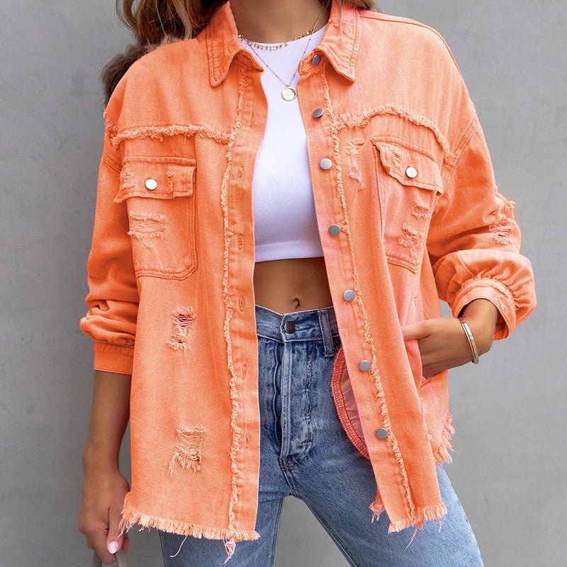 Trendy Casual Women's Denim Jacket with Long Sleeves