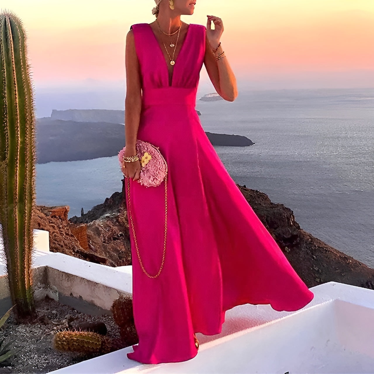 Luxury Women's Gala Maxi Dress with V-neck and Sleeveless