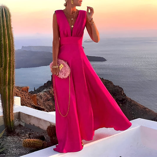 Luxury Women's Gala Maxi Dress with V-neck and Sleeveless