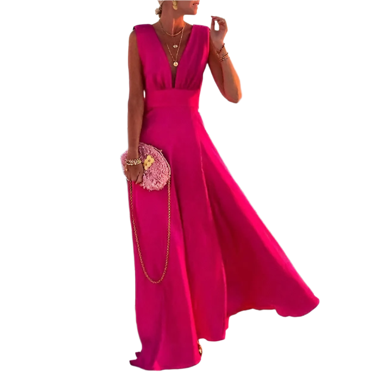 Luxury Women's Gala Maxi Dress with V-neck and Sleeveless