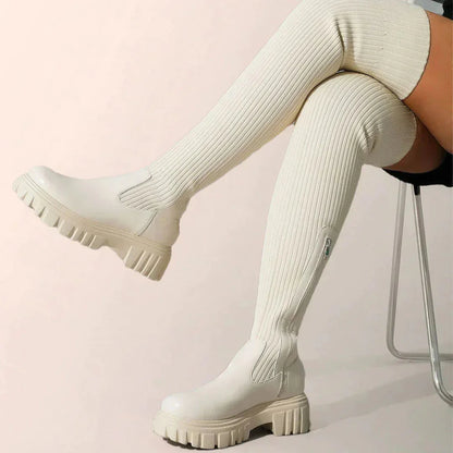 Trendy Stylish Women's Knee-High Boots with Zipper