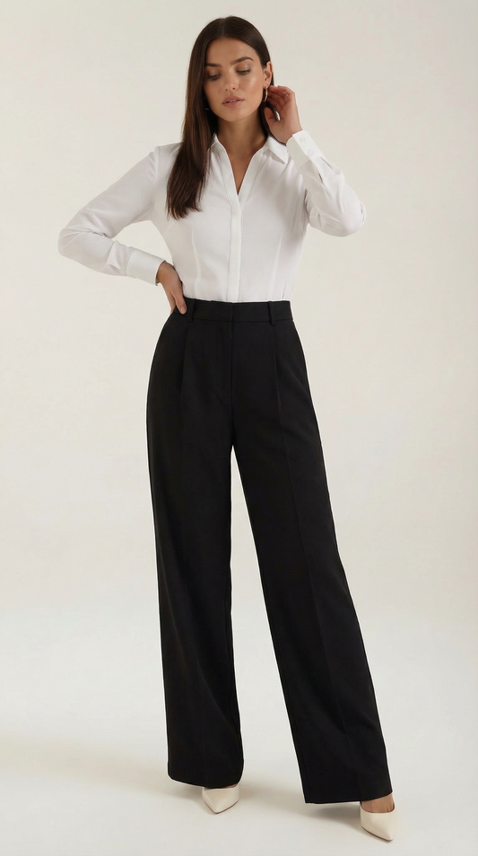 Comfortable Women's Trousers With High Waist And Wide Legs
