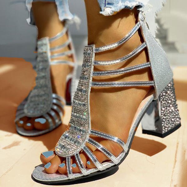 Elegant Glitter Women's Sandals With Block Heel And Open Toe