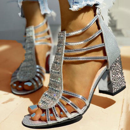 Elegant Glitter Women's Sandals With Block Heel And Open Toe