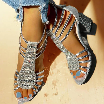 Elegant Glitter Women's Sandals With Block Heel And Open Toe