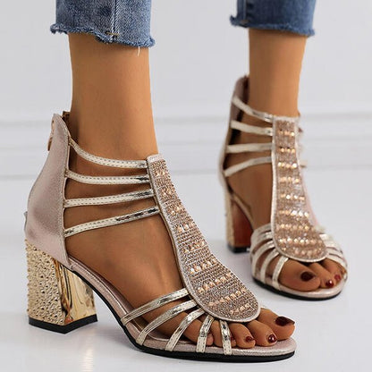 Elegant Glitter Women's Sandals With Block Heel And Open Toe
