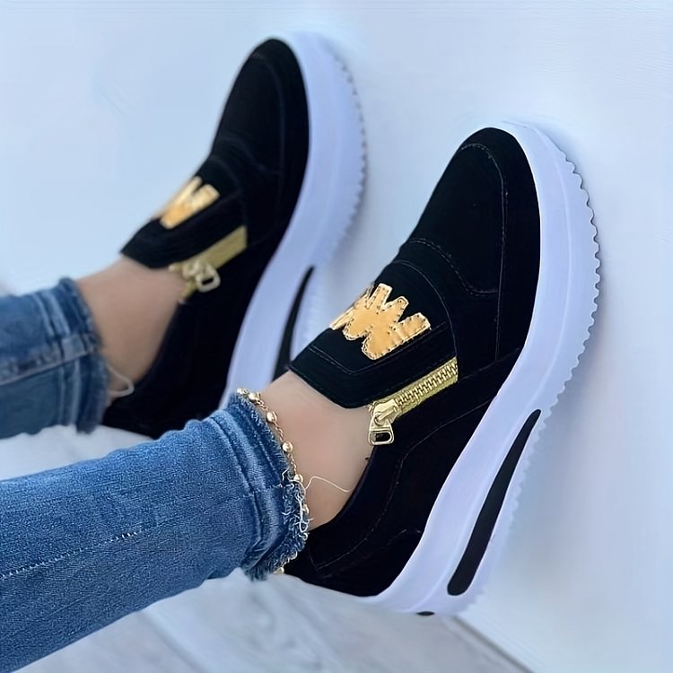 Margy | Women's Slip-On Sneakers with Gold Zipper Detail and Elevated Sole