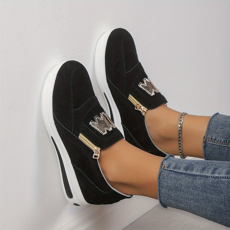 Margy | Women's Slip-On Sneakers with Gold Zipper Detail and Elevated Sole