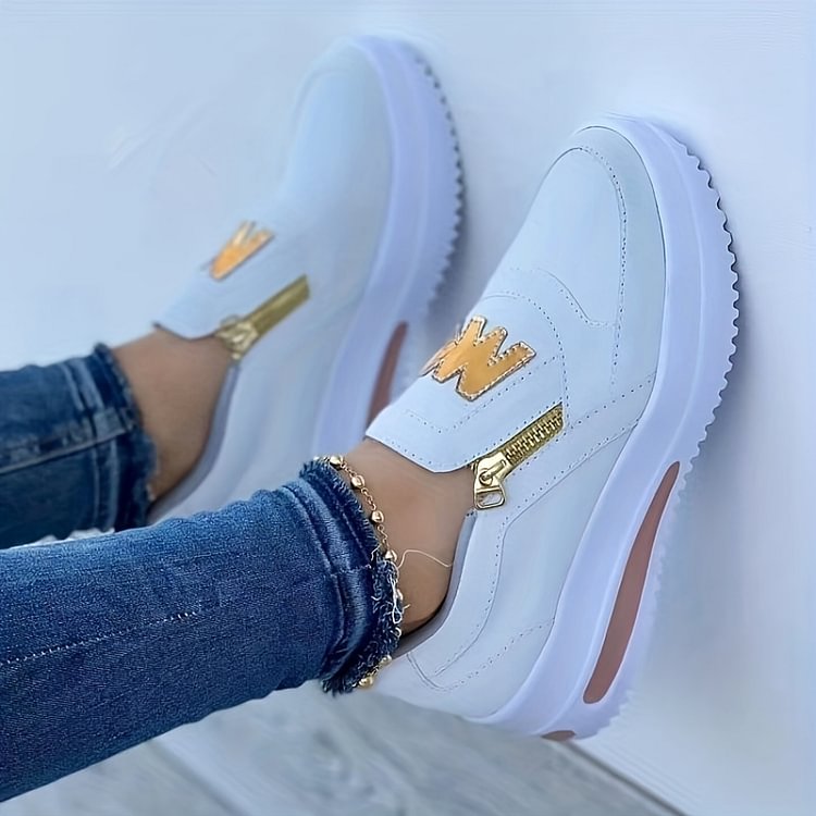 Margy | Women's Slip-On Sneakers with Gold Zipper Detail and Elevated Sole