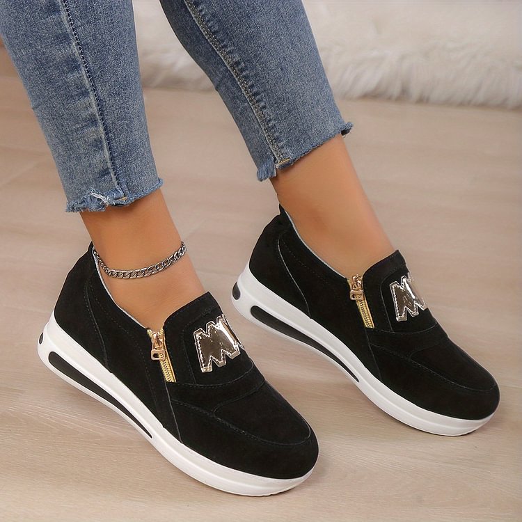 Margy | Women's Slip-On Sneakers with Gold Zipper Detail and Elevated Sole