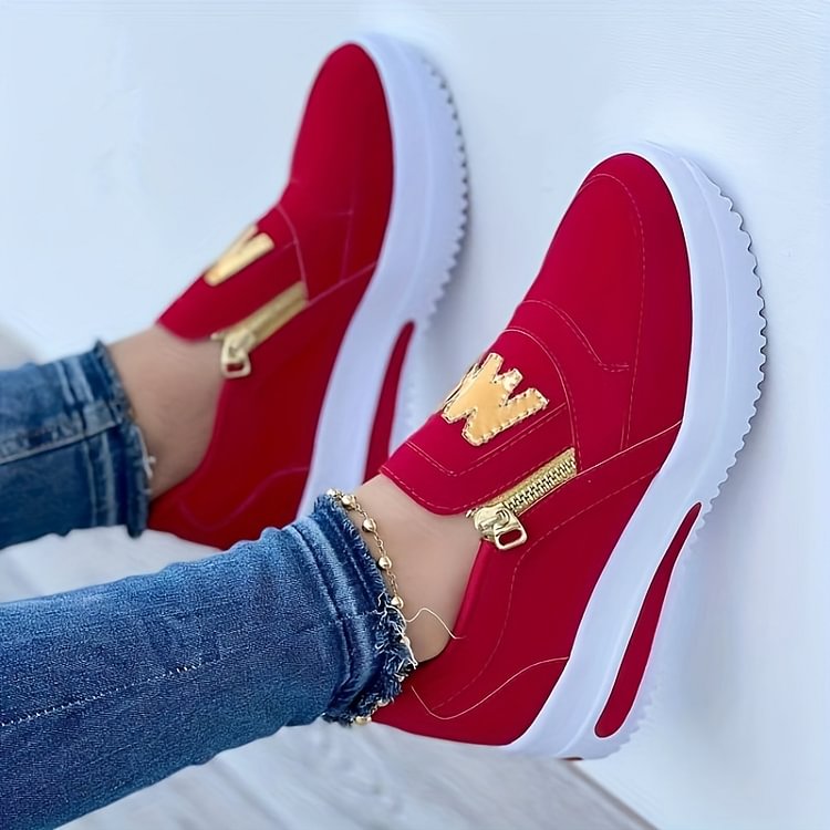 Margy | Women's Slip-On Sneakers with Gold Zipper Detail and Elevated Sole