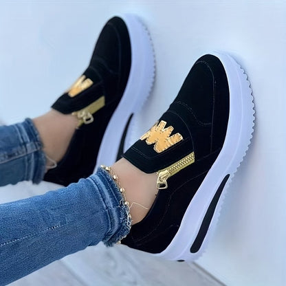 Margy | Women's Slip-On Sneakers with Gold Zipper Detail and Elevated Sole
