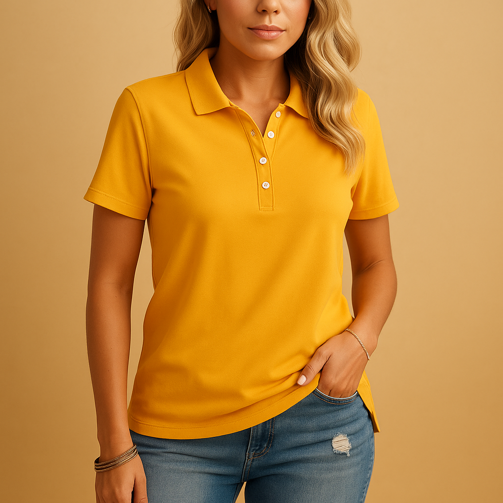 Casual Women's Polo Shirt With Short Sleeves And Button Closure