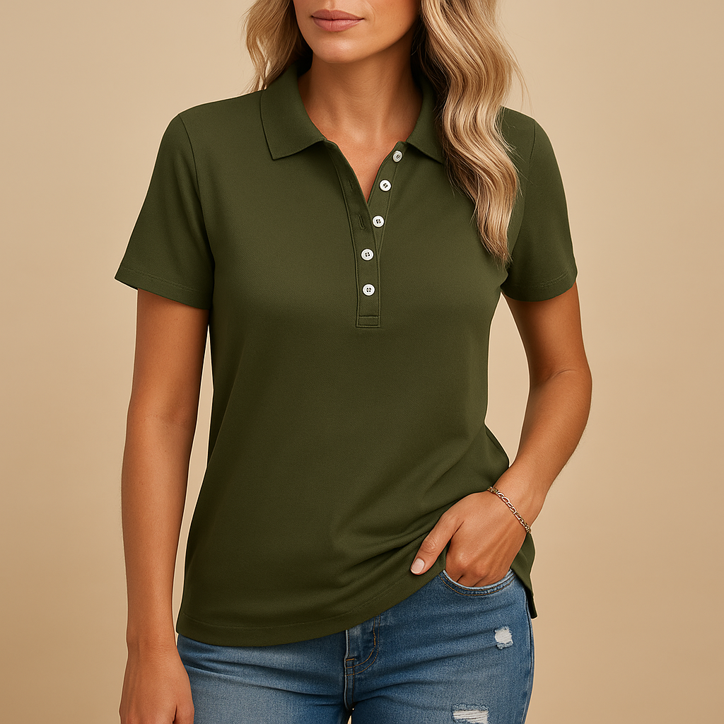 Casual Women's Polo Shirt With Short Sleeves And Button Closure