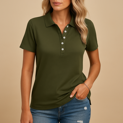 Casual Women's Polo Shirt With Short Sleeves And Button Closure