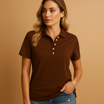 Casual Women's Polo Shirt With Short Sleeves And Button Closure
