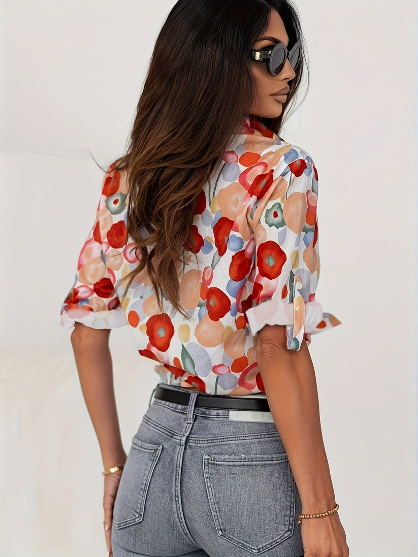 Pathy| Cotton Floral Blouse with Watercolor Print