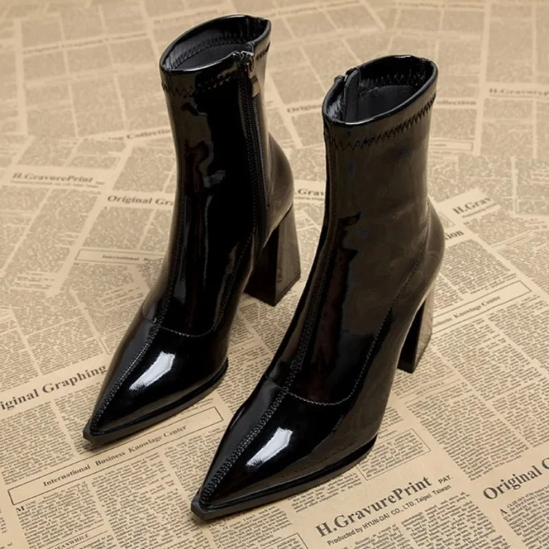 Luxury Ankle Boots With Pointed Toe And Block Heel For Women