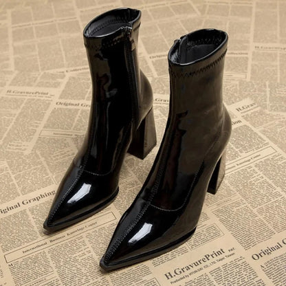 Luxury Ankle Boots With Pointed Toe And Block Heel For Women